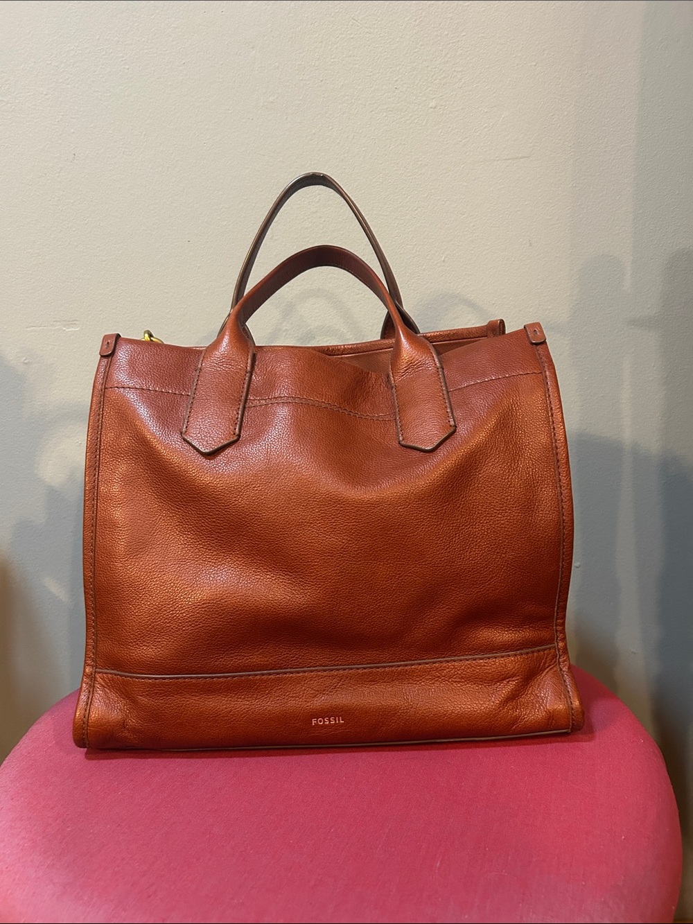 Fossil Cognac Leather Tote with Dual Handles - Picture 16 of 16